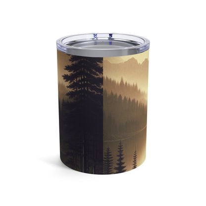 "Dawn at the Lake: A Foggy Mountain Morning" - The Alien Tumbler 10oz Tonalism Style