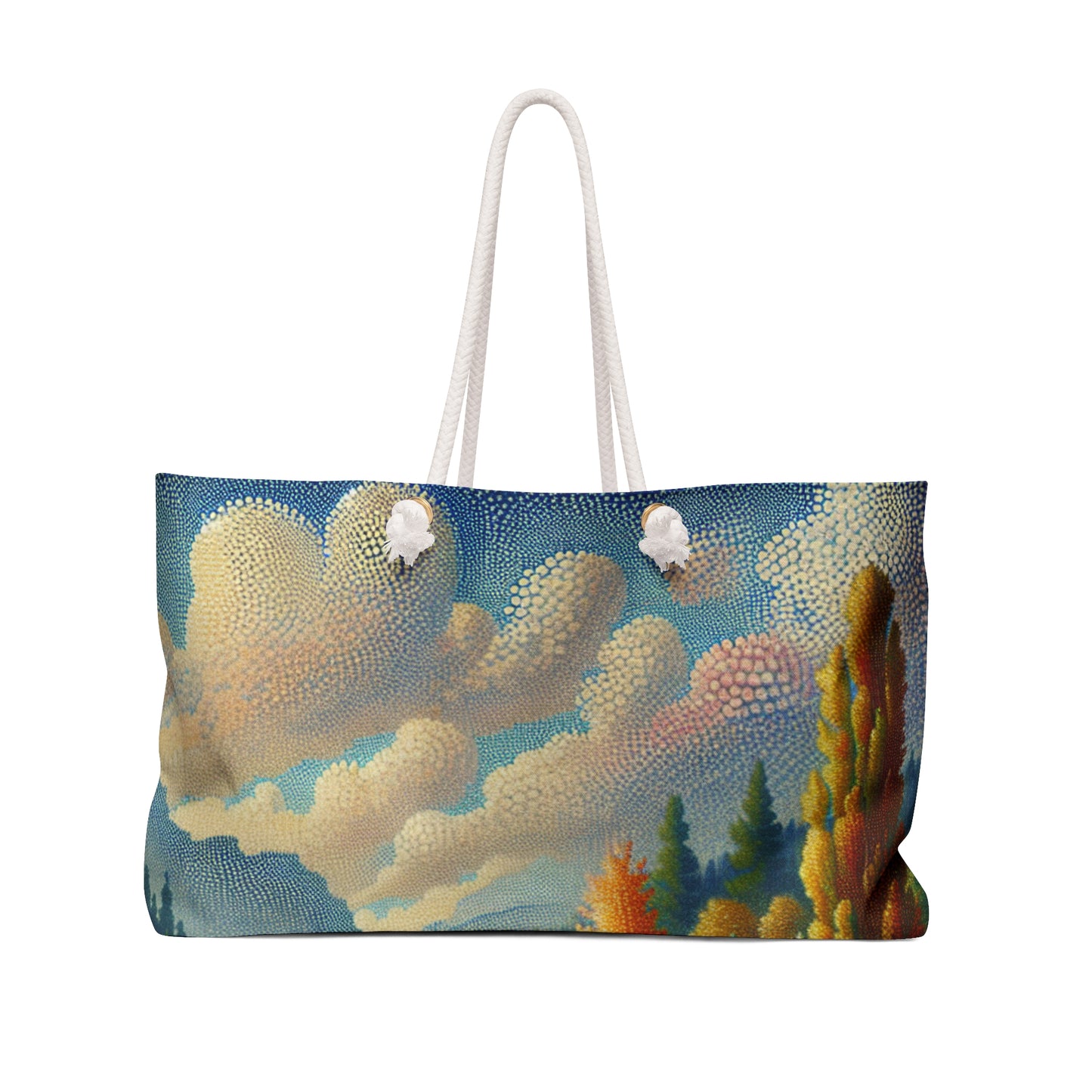 "Serenity in Dots: A Pointillism Sunset at the Beach" - The Alien Weekender Bag Pointillism