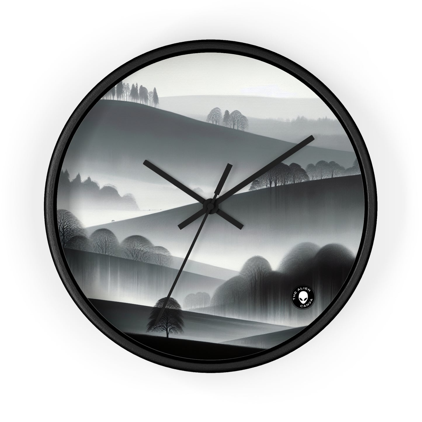 "Tonalisme gris : flanc de colline dans le brouillard" - Le tonalisme de l'horloge murale Alien