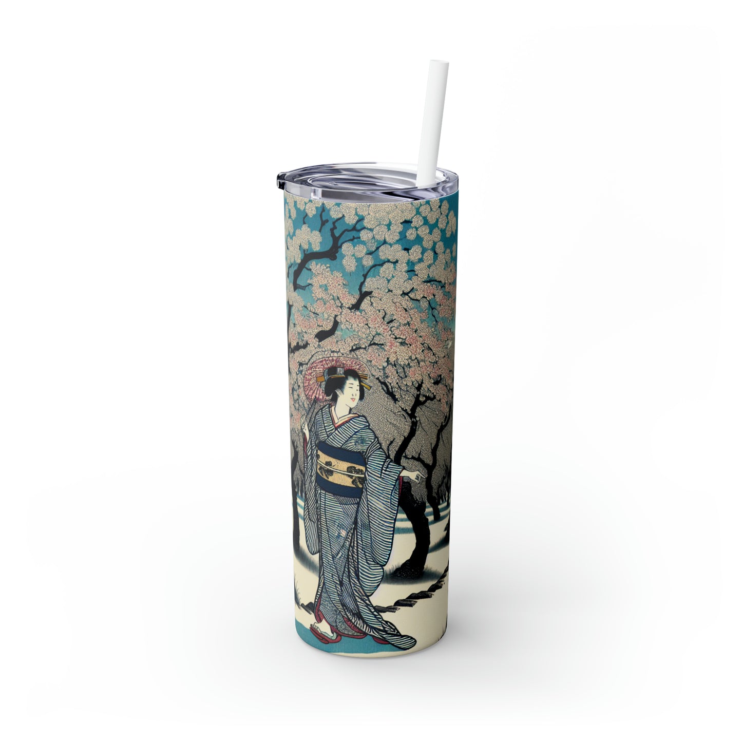 "Blossoming Sky" - Vaso delgado con pajita The Alien Maars® de 20 oz Ukiyo-e (impresión en madera japonesa)