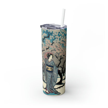 "Blossoming Sky" - The Alien Maars® Skinny Tumbler avec paille 20oz Ukiyo-e (impression japonaise sur bois)