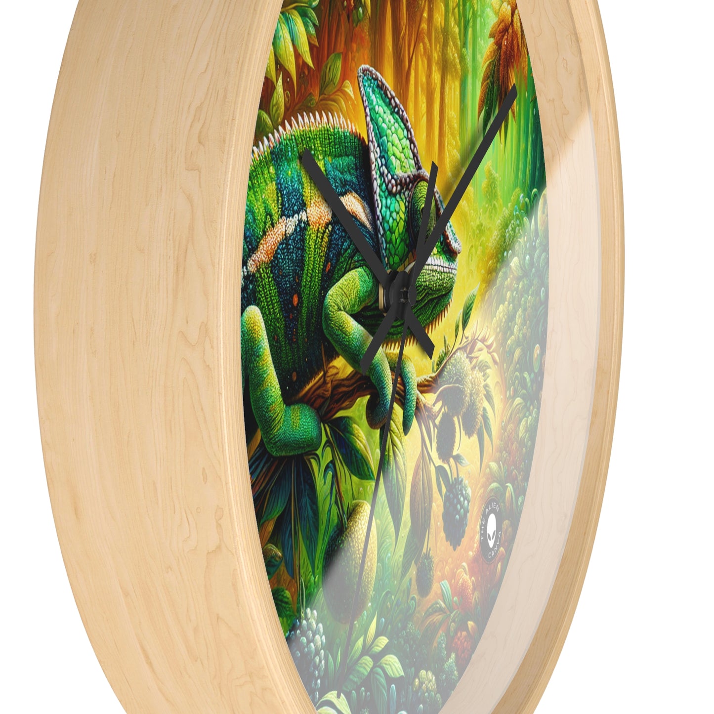 "Bosques vibrantes y el camuflaje camaleón" - El reloj de pared alienígena