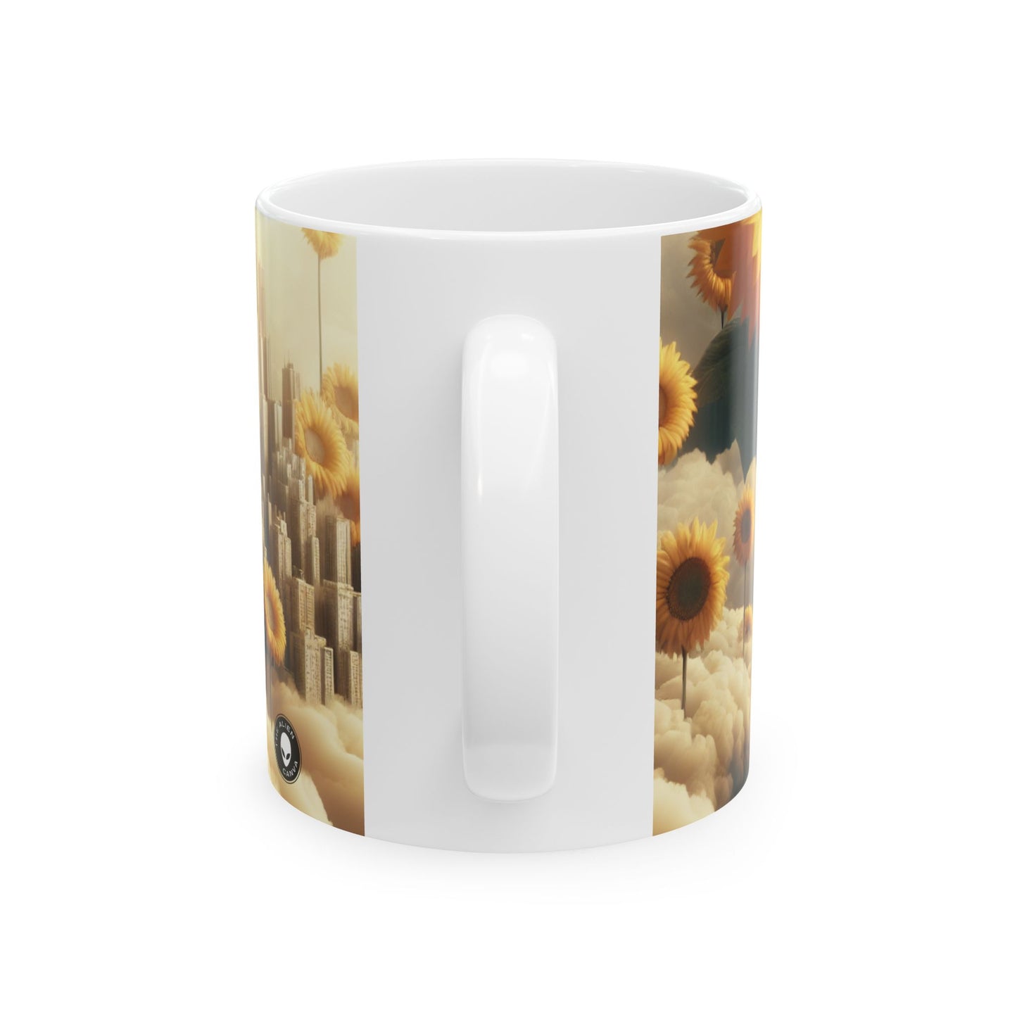 « Ciel éthéré : la ville des nuages ​​et des tournesols » – Tasse en céramique Alien 11 oz