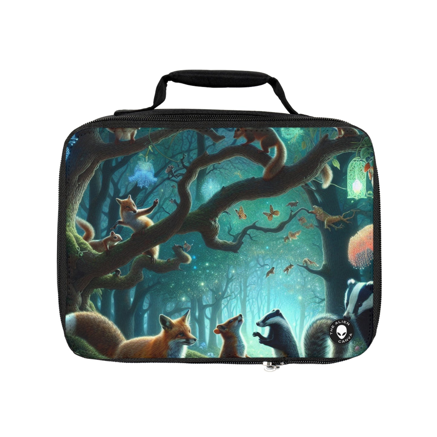 "Mystical Menagerie: Creatures frolicking in an enchanted forest"- The Alien Lunch Bag