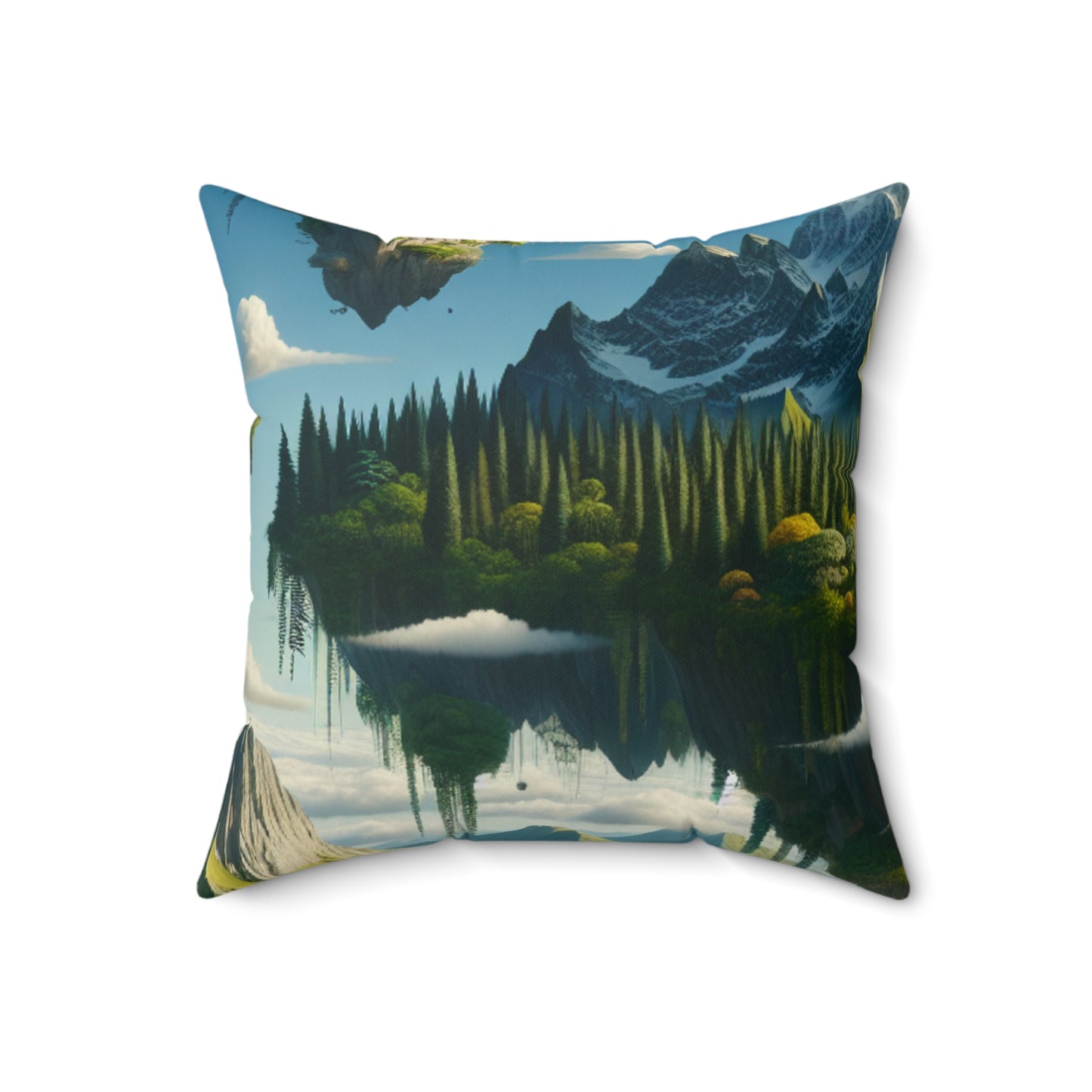 "Elemental Isles: A Dreamlike Journey through Nature's Wonders"- The Alien Spun Polyester Square Pillow