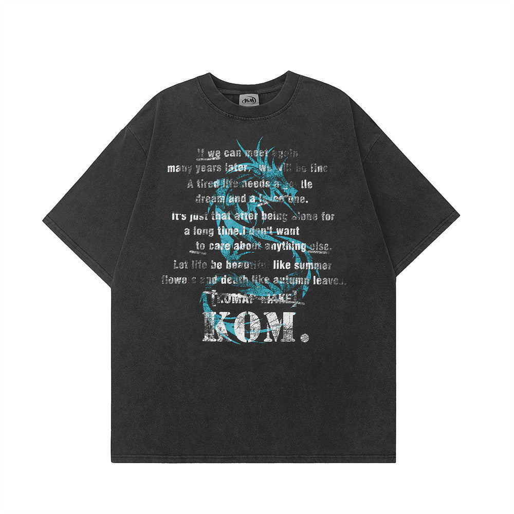 camiseta con estampado de tótem de dragón y letras top para hombre