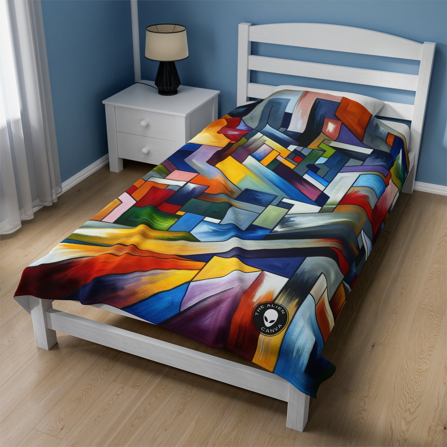 "City Pulse: A Vibrant Nighttime Geometric Journey" - The Alien Velveteen Plush Blanket Hard-edge Painting