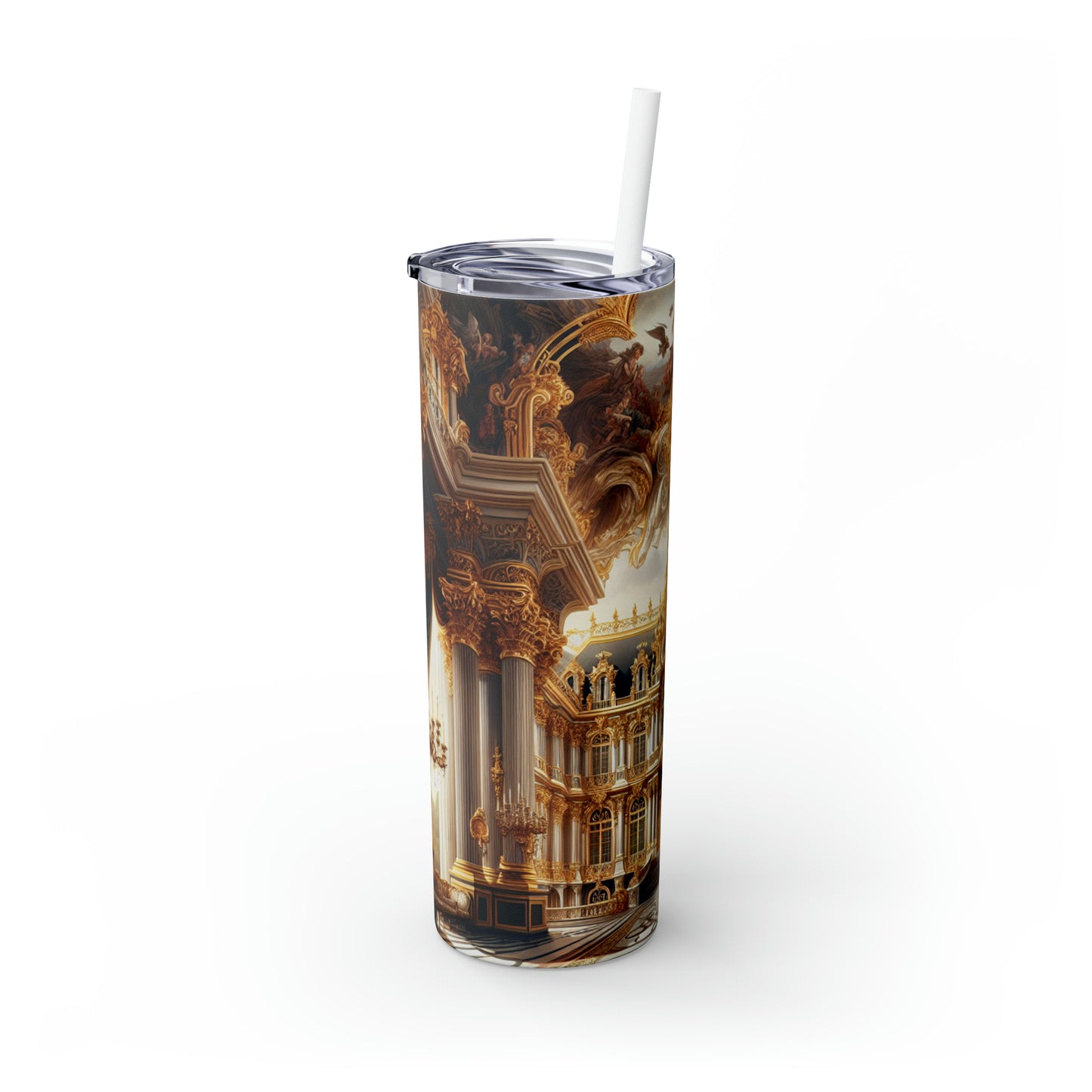 "Regal Splendor: A Gold-Plated Baroque Palace" - The Alien Maars® Skinny Tumbler with Straw 20oz Baroque Style