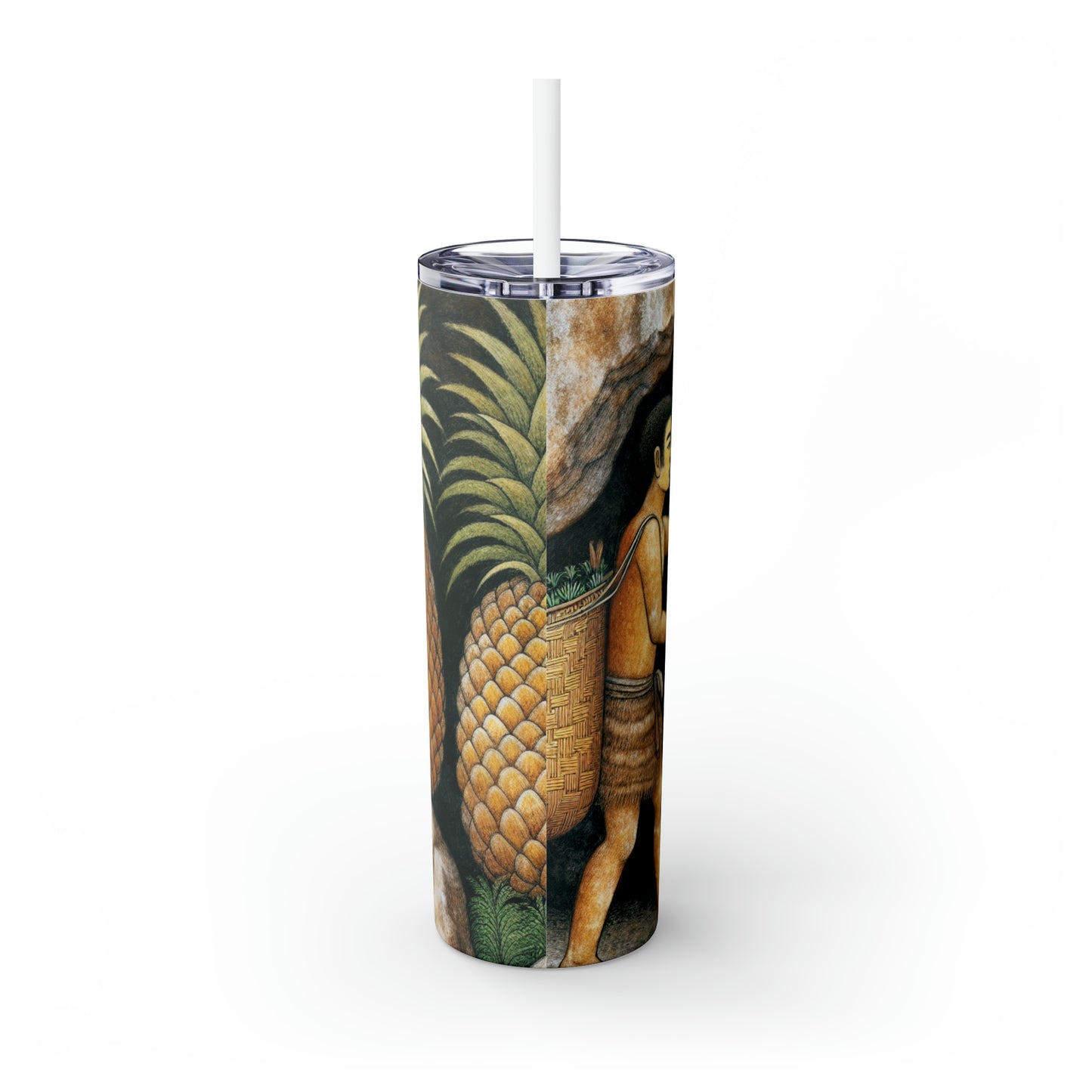 « Récolte d'ananas » - The Alien Maars® Skinny Tumbler avec paille 20oz Style de peinture rupestre