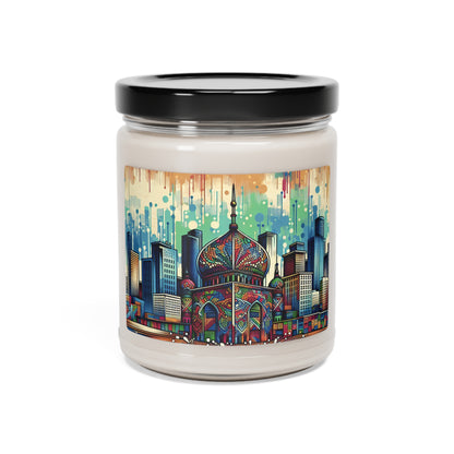 "Ciudad brillante: un toque de color en el horizonte" - Vela de soja con aroma a alienígena, 9 oz, arte callejero/estilo graffiti