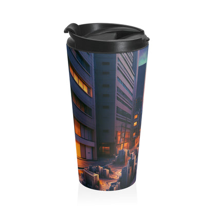 "Melting City: una vista nocturna surrealista" - Taza de viaje de acero inoxidable The Alien