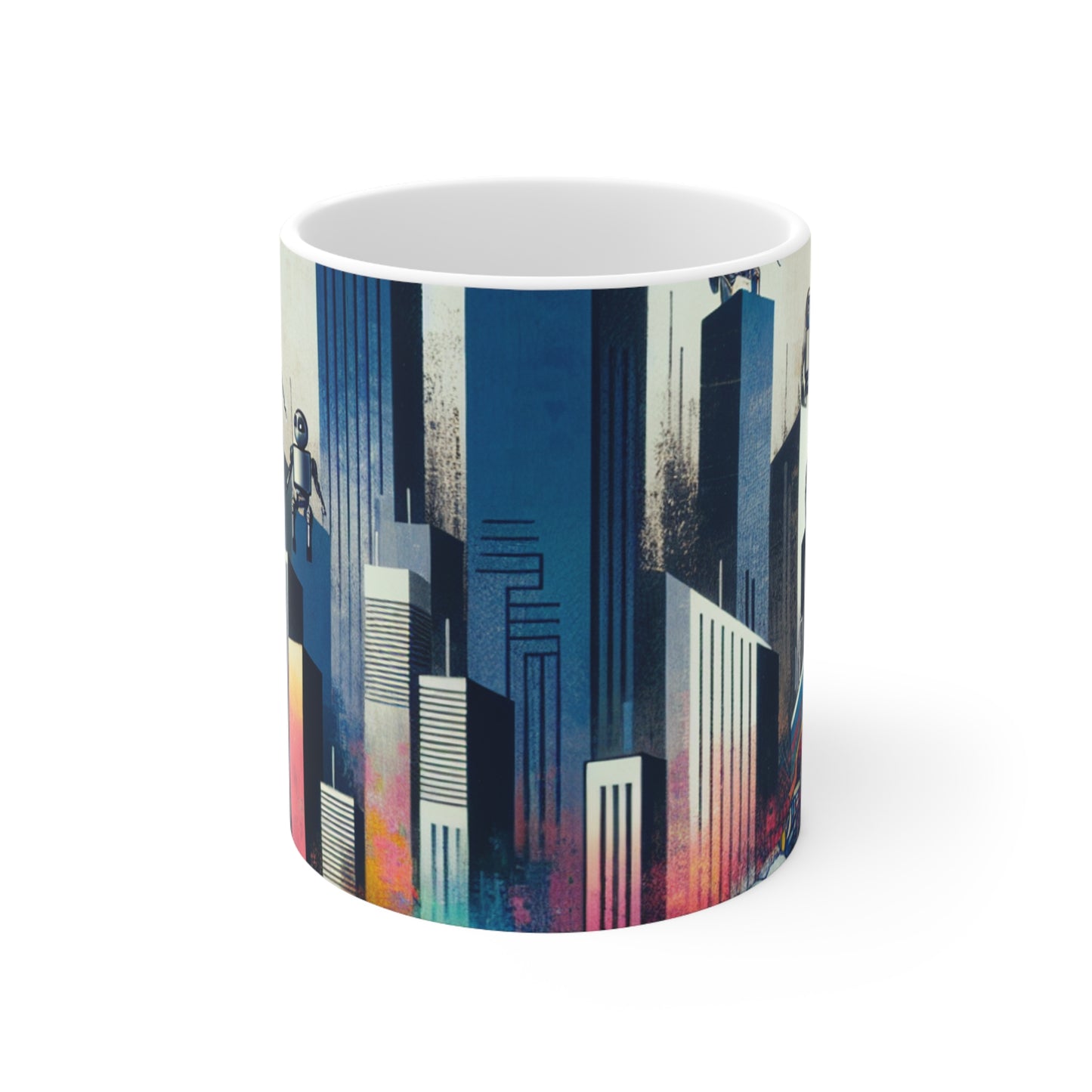 "Paysage urbain robotique : une fresque murale futuriste" - The Alien Mug en céramique 11oz Street Art / Graffiti