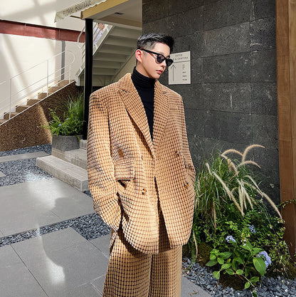 abrigo de hombre estampado de moda con cuello de traje de longitud media de invierno