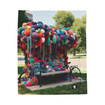 "Whimsical Wonders: Yarn-Bombing the Cityscape" - La couverture en peluche Alien Velveteen Yarn Bombing (Fiber Art)