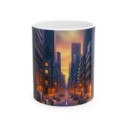 "Ciudad derretida: una vista nocturna surrealista" - Taza de cerámica The Alien de 11 oz