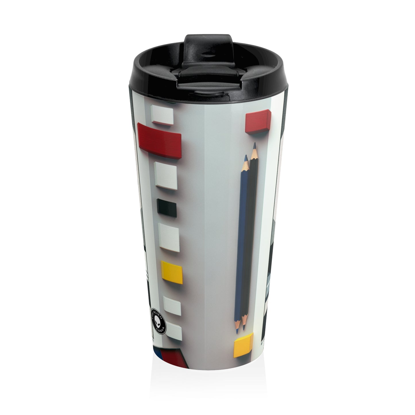 "Techno-Triangles: A Constructivist Exploration of Modern Innovation" - The Alien Stainless Steel Travel Mug Constructivism