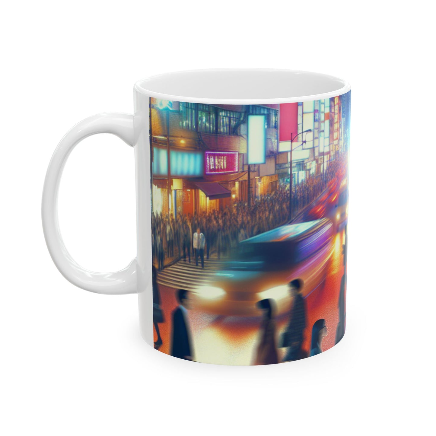 "Calle de noche de neón" - Taza de cerámica alienígena de 11 oz