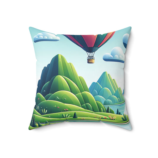 "Tranquil Skies: Hot Air Balloon Adventure"- The Alien Spun Polyester Square Pillow