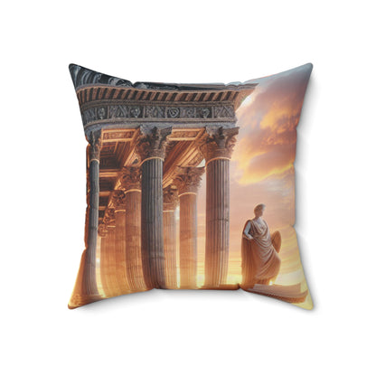"Cálido resplandor del templo griego" - La almohada cuadrada de poliéster hilado alienígena estilo neoclasicismo