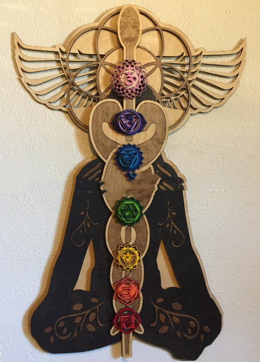 Material tridimensional Arte de pared Kundalini Chakra Madera