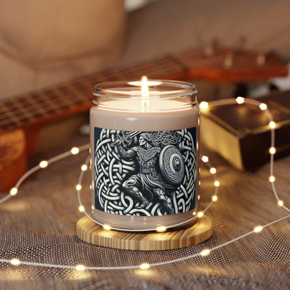 "Celtic Knight: Sword & Shield in Ancient Knots" - The Alien Scented Soy Candle 9oz Celtic Art Style