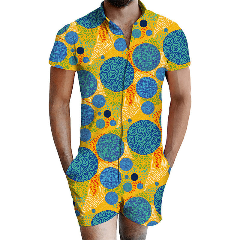 Printed men's jumpsuit suit