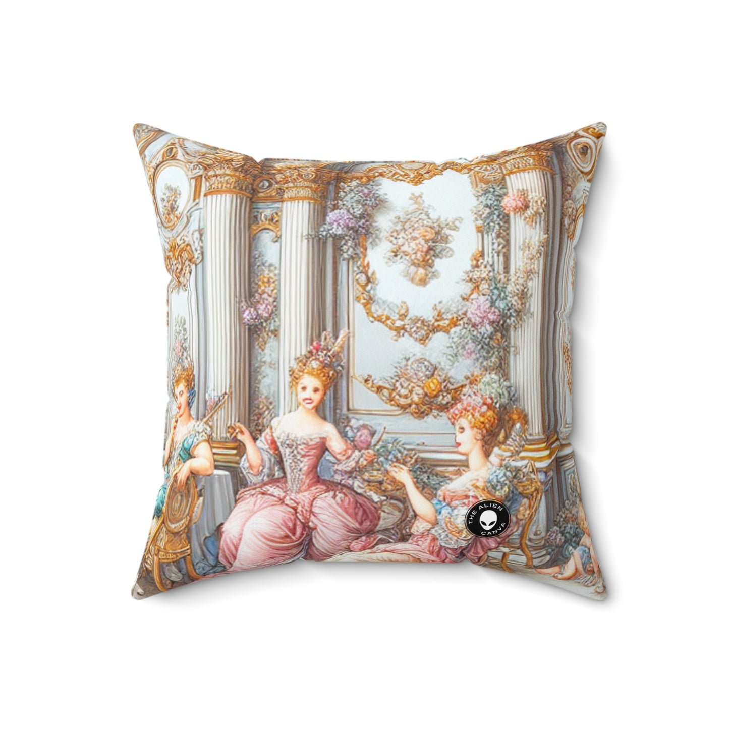 "A Garden of Rococo Delights: A Whimsical Extravaganza"- The Alien Spun Polyester Square Pillow Rococo