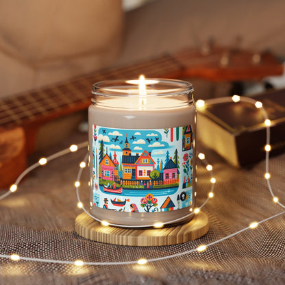 "Whimsical Village: A Folk Art Fairytale" - The Alien Scented Soy Candle 9oz Folk Art