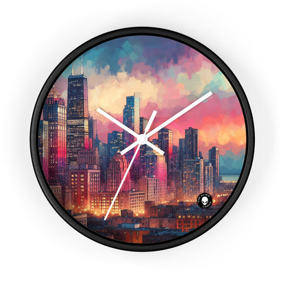 "Dusky Reflections: City Skyline at Sunset" - The Alien Wall Clock