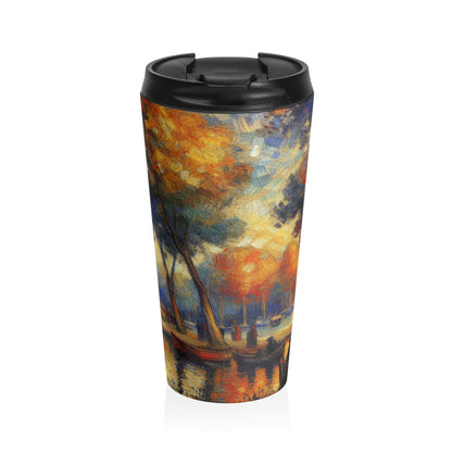 "Rainy Evening: A Post-Impressionist Cityscape" - The Alien Stainless Steel Travel Mug Post-Impressionism