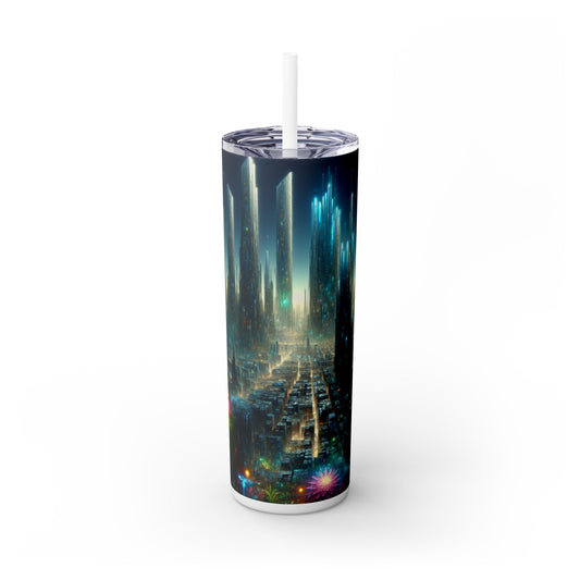 "Neon Oasis: A Futuristic Urban Wonderland" - The Alien Maars® Skinny Tumbler with Straw 20oz