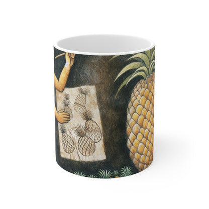 "Pineapple Harvest" - The Alien Ceramic Mug 11oz Cave Painting Style