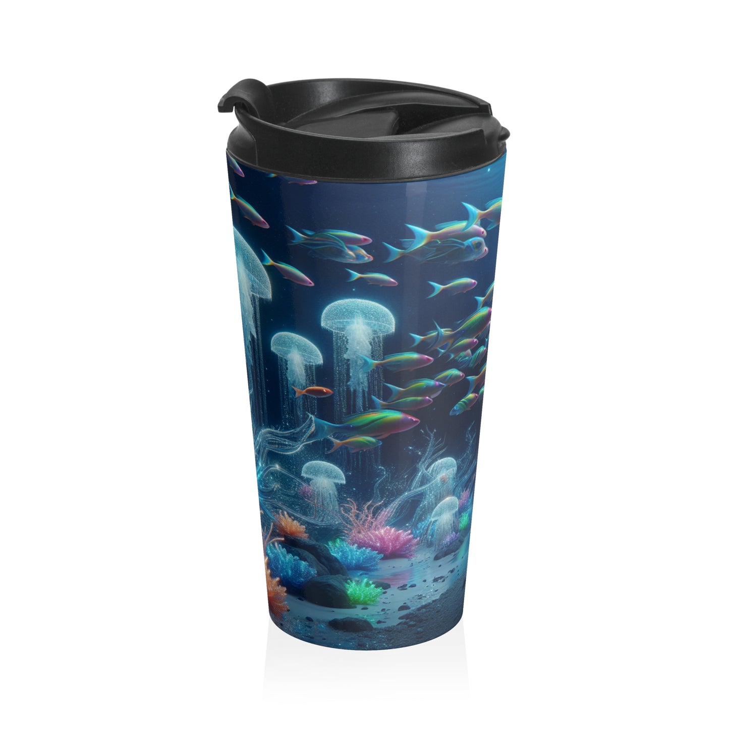 "Neon Dreams: The Underwater Wonderland" - Taza de viaje de acero inoxidable de Alien