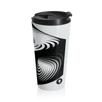 "Convolutional Cube: An Optical Illusion of Unceasing Movement" - The Alien Stainless Steel Travel Mug Op Art