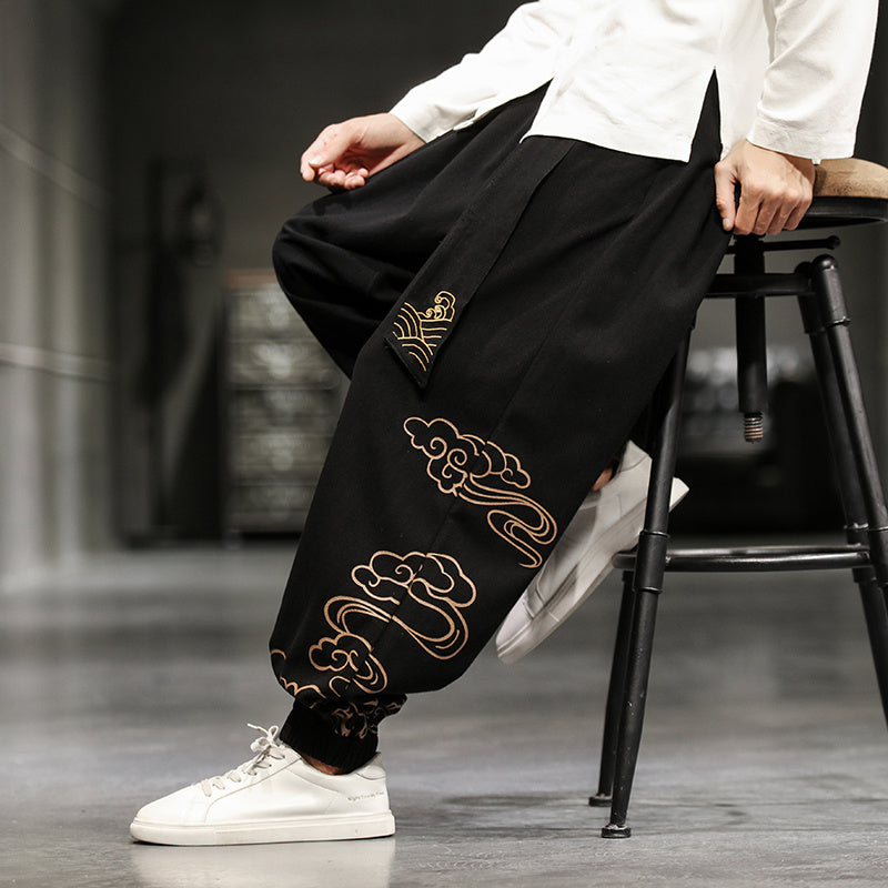 Nouveau Pantalon homme Style chinois imprimé pantalon large ample grande taille