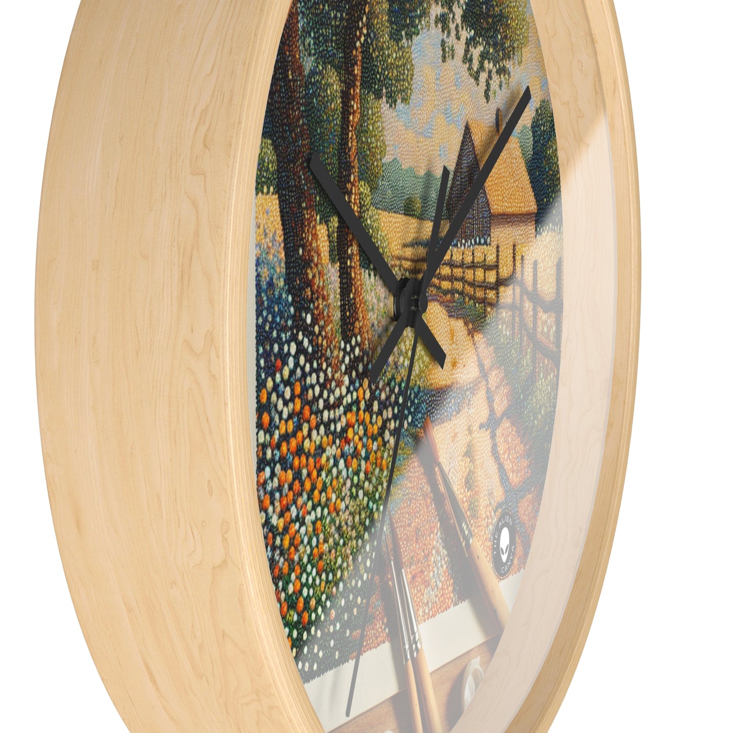 "Autumn Bliss: Pointillism Forest" - The Alien Wall Clock Pointillism