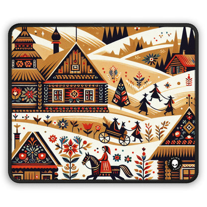 "Ukrainian Village Symphony: A Colorful Folk Art Reflection" - The Alien Gaming Mouse Pad Folk Art