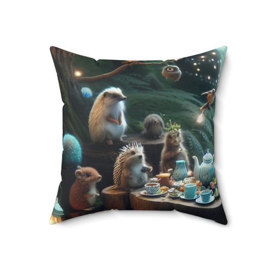 "Enchanted Tea Time: A Magical Forest Gathering"- The Alien Spun Polyester Square Pillow