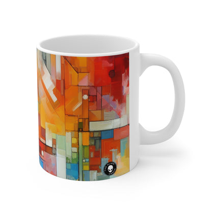 "Progreso optimista: una obra de arte abstracta" - La taza de cerámica alienígena 11oz Arte abstracto