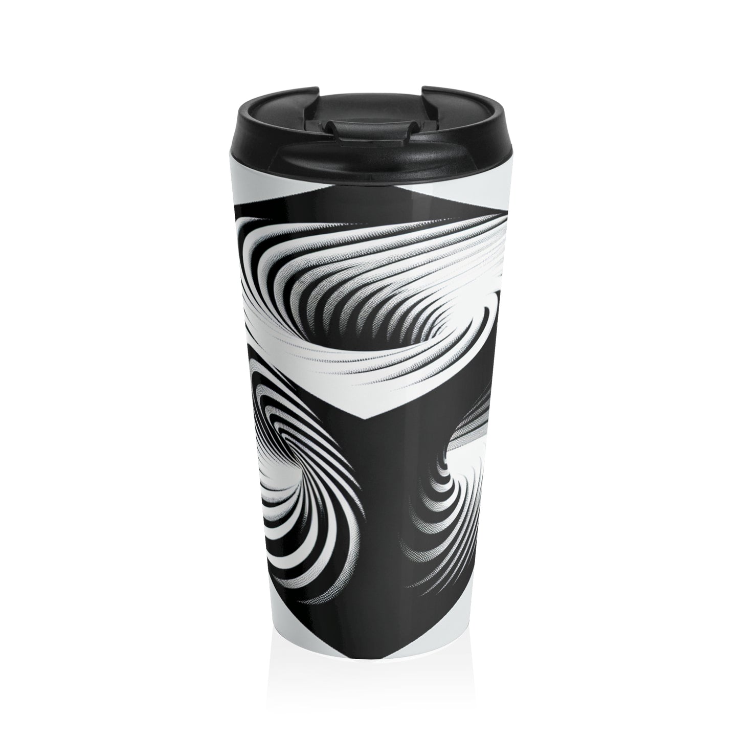 "Convolutional Cube: An Optical Illusion of Unceasing Movement" - The Alien Stainless Steel Travel Mug Op Art