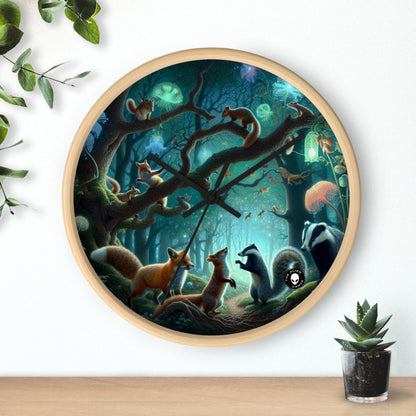 "Animales místicos: criaturas retozando en un bosque encantado" - El reloj de pared alienígena