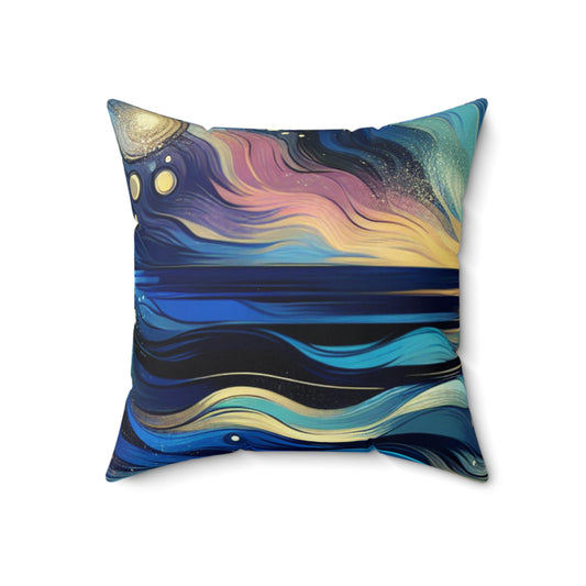 "Midnight Majesty: Abstract Ocean Reflections"- The Alien Spun Polyester Square Pillow