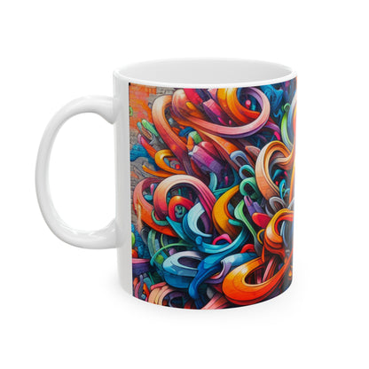 "Urban Vibe: A Graffiti Cityscape" - Taza de cerámica The Alien de 11 oz Graffiti Art