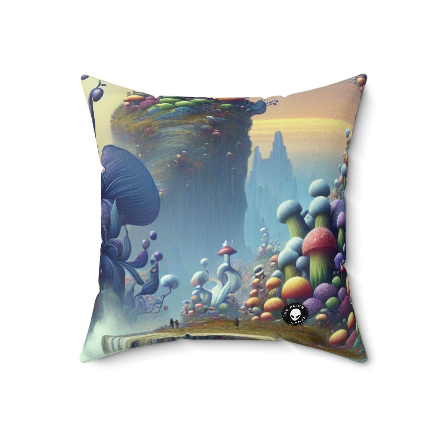 "Giant Flora and Miniature Villages: A Dreamy Wonderland"- The Alien Spun Polyester Square Pillow