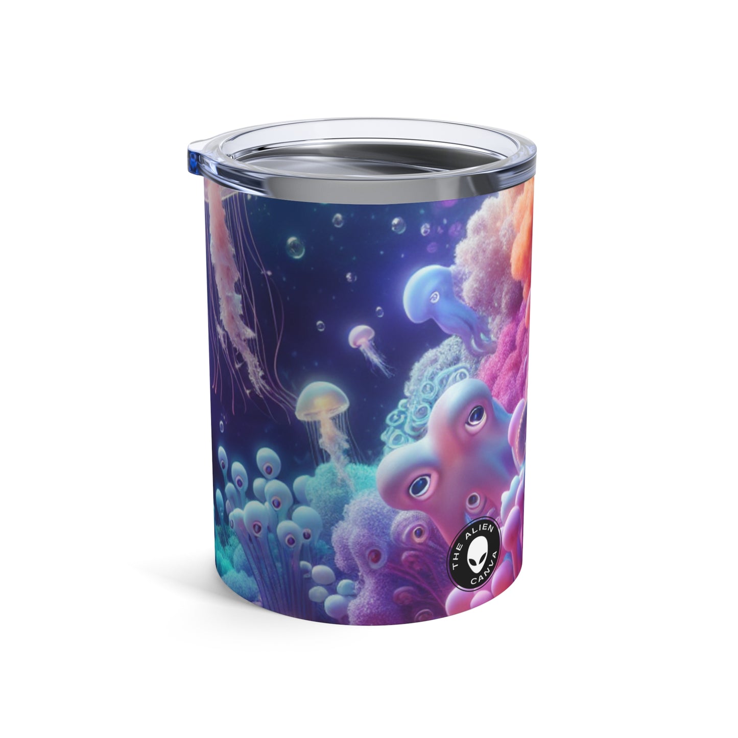 Enchanting Underwater Realm: Glowing Jellyfish and Curious Octopus - The Alien Tumbler 10oz