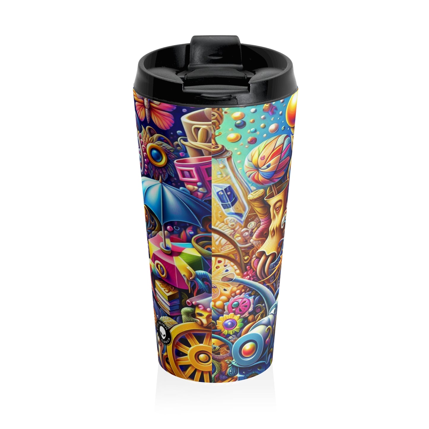 "Cityscape Dreams: A Surreal Night Scene" - The Alien Stainless Steel Travel Mug Magic Realism