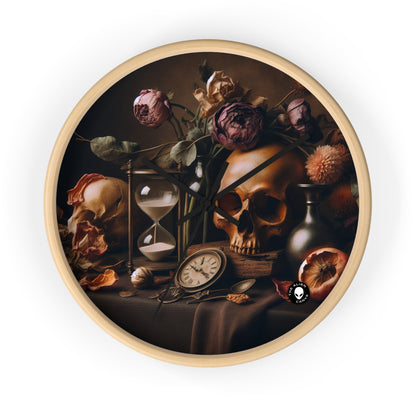 "Beauté éphémère : une peinture de Vanitas vibrante illustrant le passage du temps et la nature éphémère de la vie" - La peinture de Vanitas de l'horloge murale extraterrestre