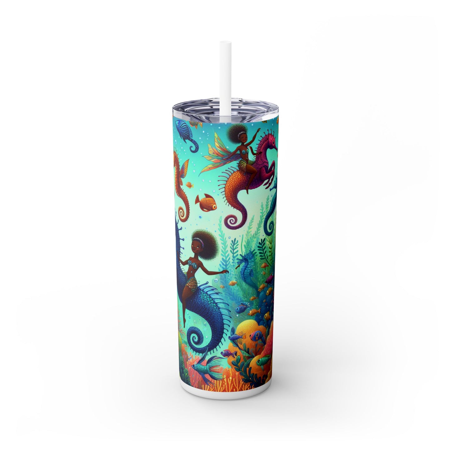 Reino acuático encantado: sirenas y caballitos de mar - Vaso estrecho con pajita de 20 oz de Alien Maars®