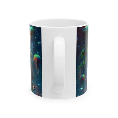 "Neon Fish Dance in Coral Forest" - The Alien Ceramic Mug 11oz