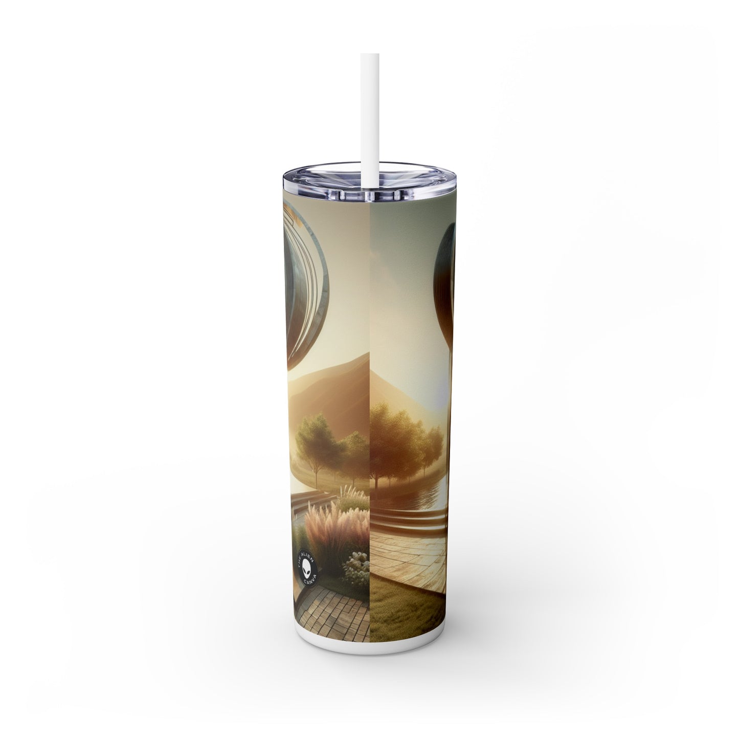 "Transformer la consommation : une installation d'éco-art interactive" - ​​Sculpture d'installation Alien Maars® Skinny Tumbler avec paille de 20 oz